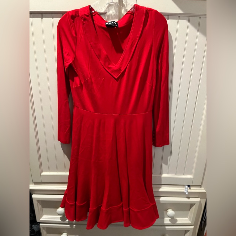 Red jersey fit and flare dress